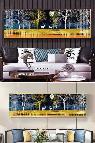 金色森林麋鹿山水装饰画