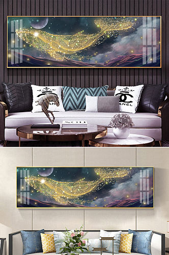 创意鲸鱼梦幻星空意境客厅晶瓷装饰画