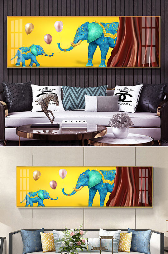 轻奢珐琅彩大象装饰画