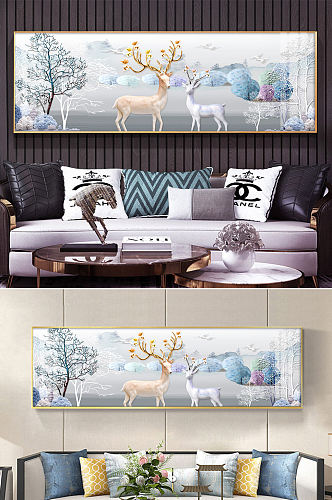 玉雕麋鹿意境山水装饰画