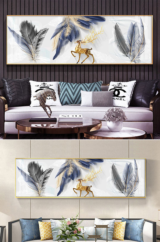 羽毛金色麋鹿装饰画