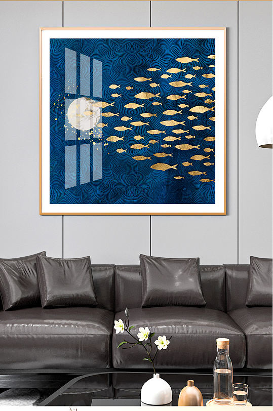 金色游鱼鱼群装饰画