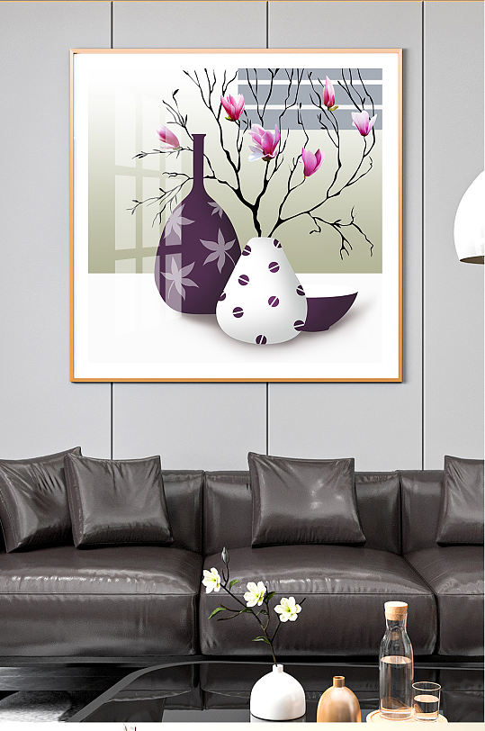 花瓶玉兰植物装饰画
