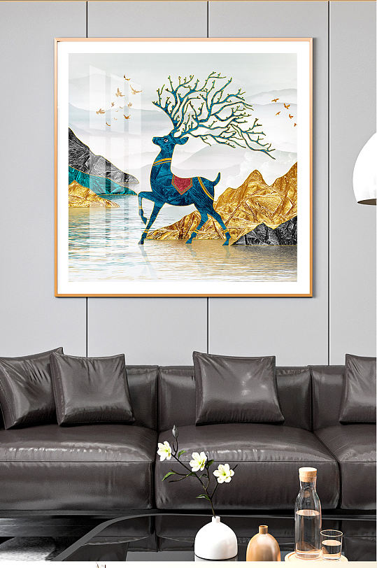 珐琅彩麋鹿发财鹿装饰画