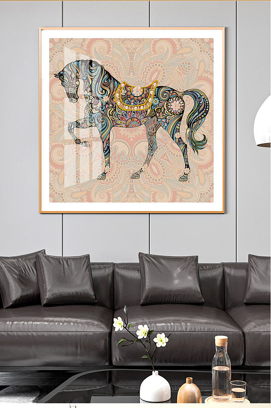 复古欧式高档现代手绘骏马抽象北欧装饰画