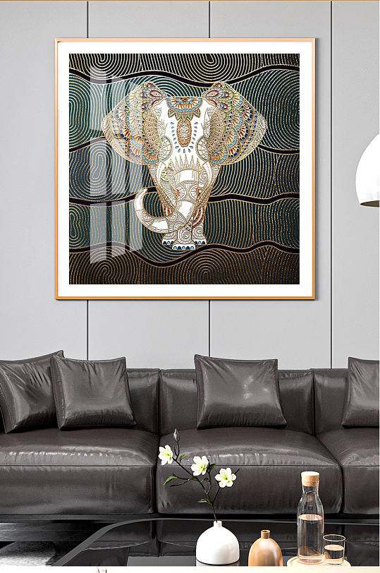 轻奢珐琅彩大象装饰画