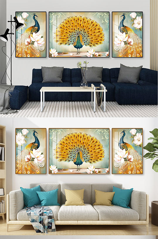 国画孔雀家和富贵装饰画-众图网