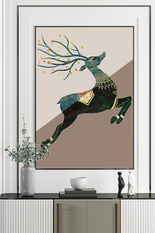 抽象手绘麋鹿装饰画