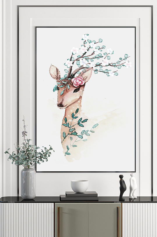 北欧手绘麋鹿玄关图片-北欧手绘麋鹿玄关素材下载-众图网