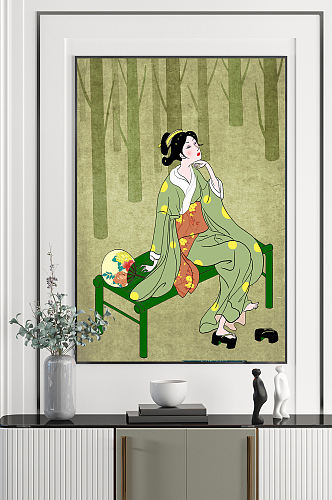 中式古装手绘美女装饰画