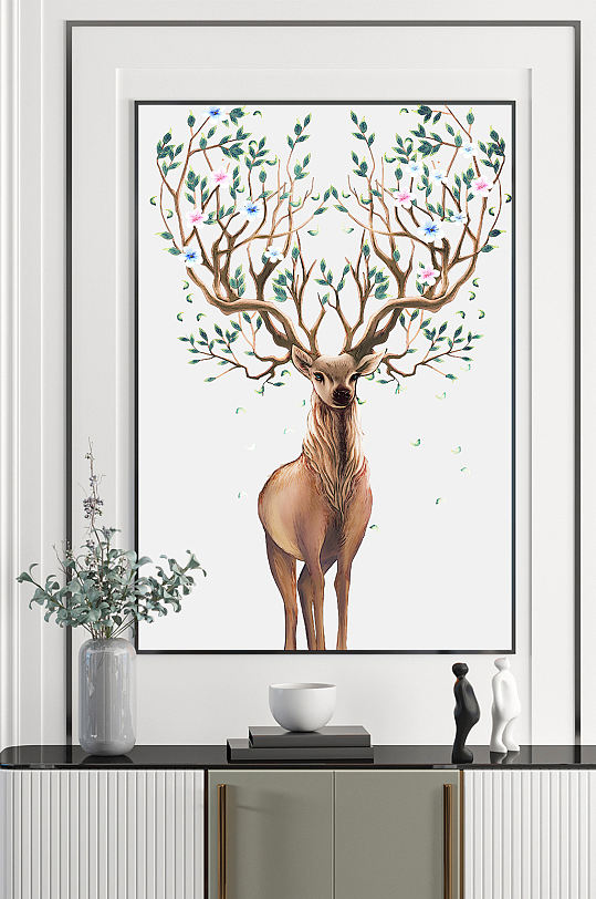 北欧手绘麋鹿玄关图片-北欧手绘麋鹿玄关素材下载-众图网