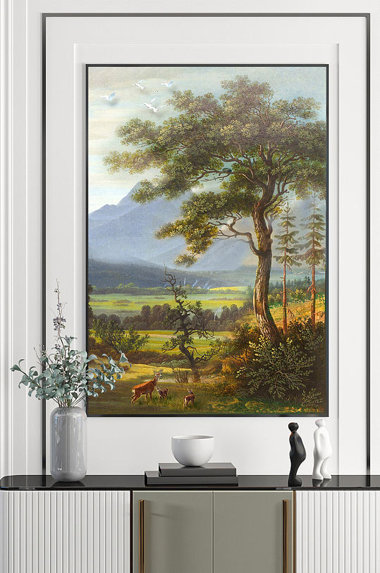 欧式复古油画山水风景客厅北欧装饰画-众图网