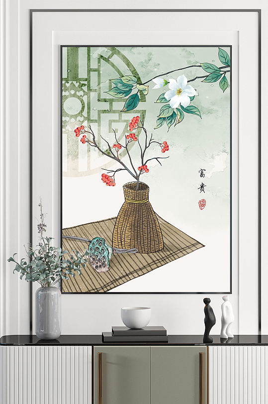 新中式古风民俗国画装饰画-众图网