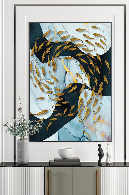 鱼群抽象装饰画图片-鱼群抽象装饰画设计素材-鱼群抽象装饰画模板下载