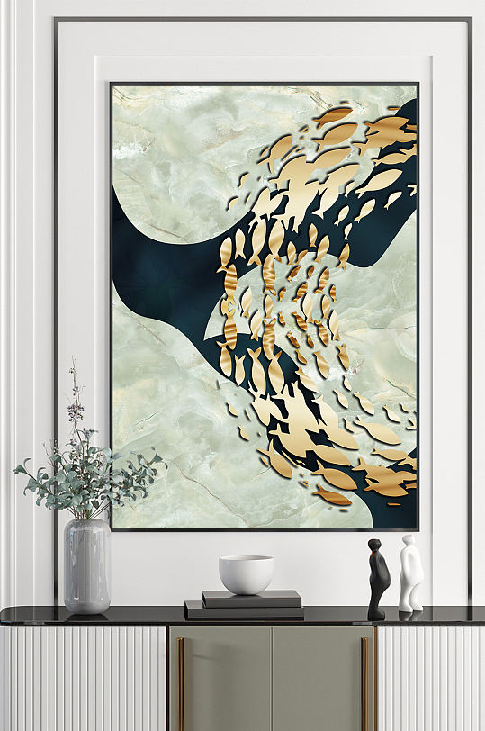 鱼群抽象装饰画图片-鱼群抽象装饰画设计素材-鱼群抽象装饰画模板下载