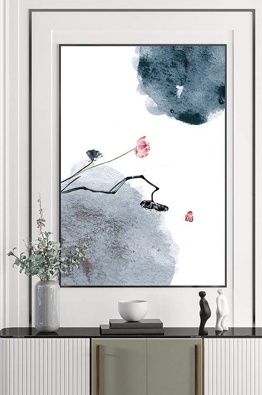 新中式中国风水墨荷花-众图网