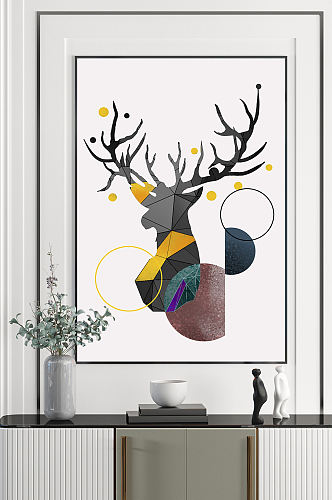 抽象手绘麋鹿图案装饰画