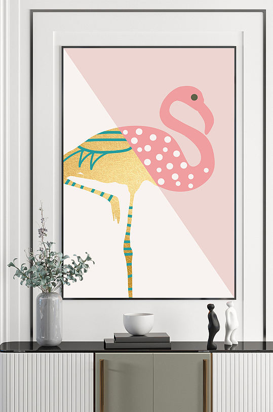 手绘北欧火烈鸟装饰画