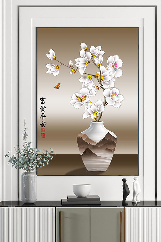 中式花瓶花卉装饰画-众图网