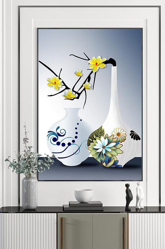 中式花瓶花卉装饰画-众图网