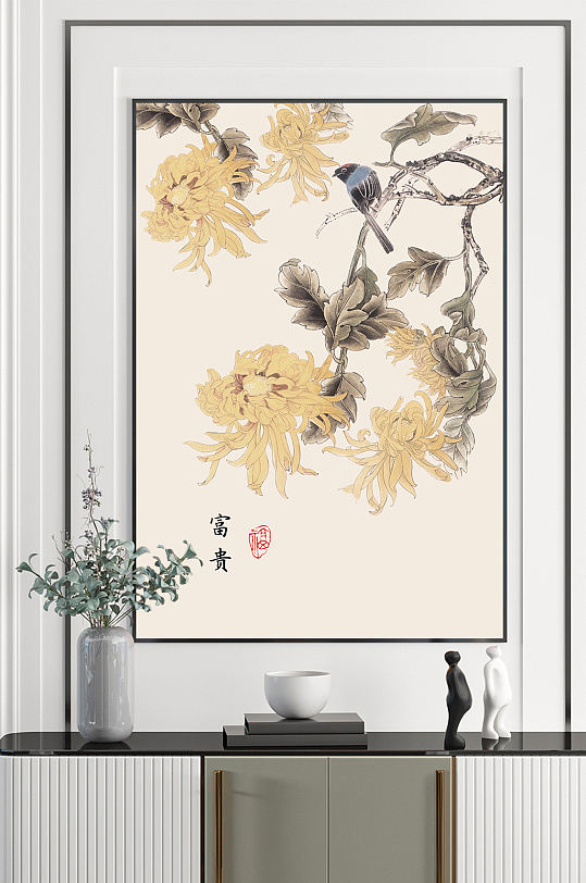 古典现代简约国画花鸟新中式富贵民俗装饰画-众图网