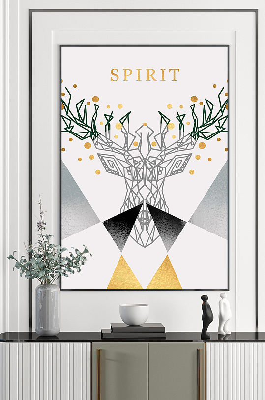 抽象手绘麋鹿几何装饰画-众图网