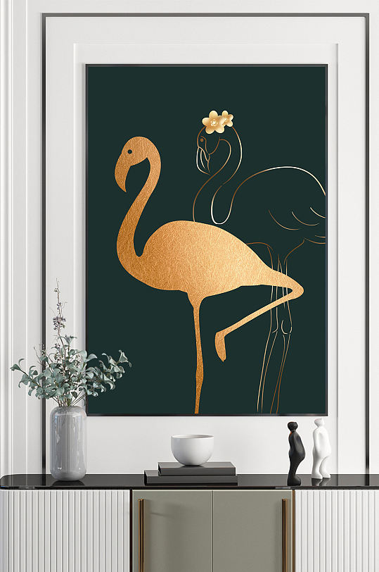 手绘北欧火烈鸟装饰画