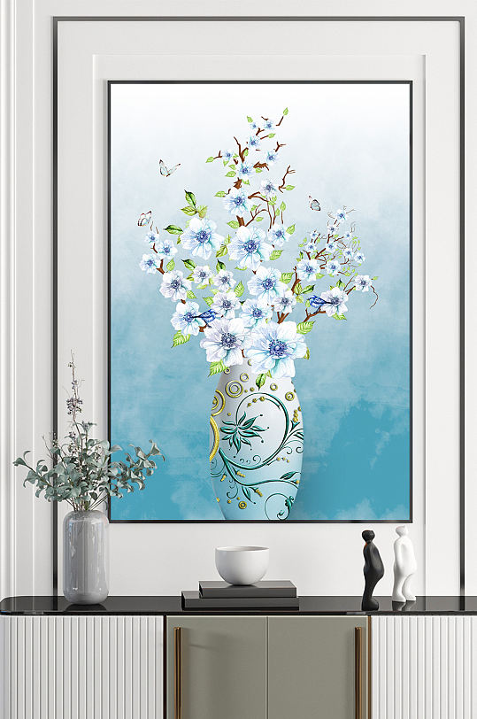 中式花瓶花草装饰画-众图网