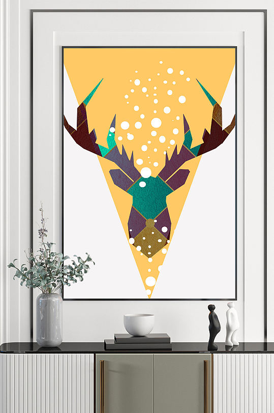 金色麋鹿图案几何玄关