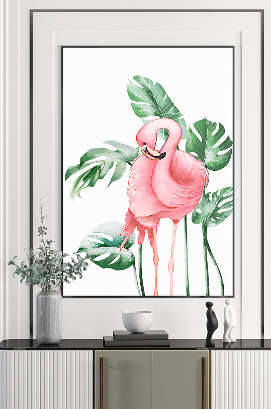手绘北欧火烈鸟装饰画