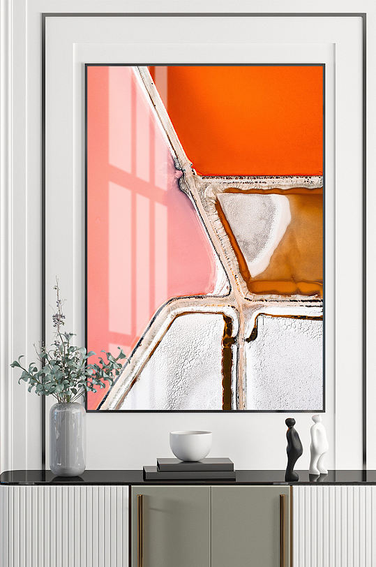 抽象爱马仕橙色水墨客厅装饰画晶瓷画