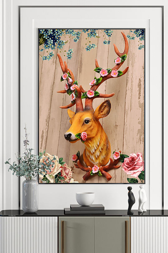 北欧手绘麋鹿装饰画-众图网