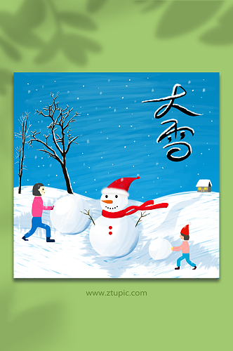 大雪卡通手绘堆雪人
