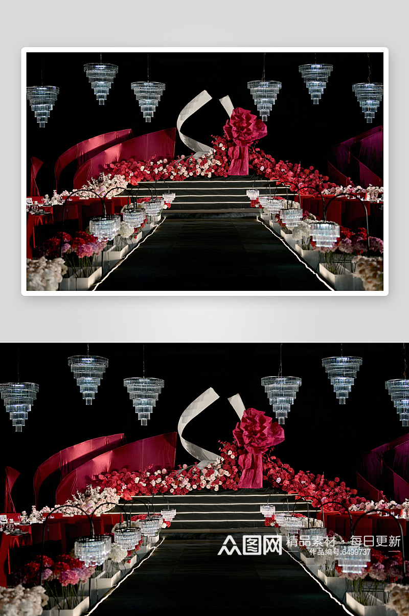 玫红色大气婚礼现场装饰照片素材