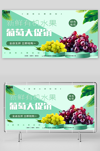 新鲜有机绿色水果葡萄青提水果宣传展板