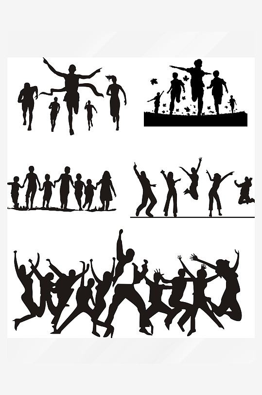 一群人奔跑人物剪影-众图网