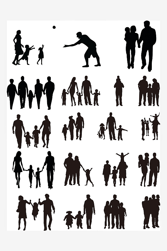 人物剪影矢量一家人-众图网