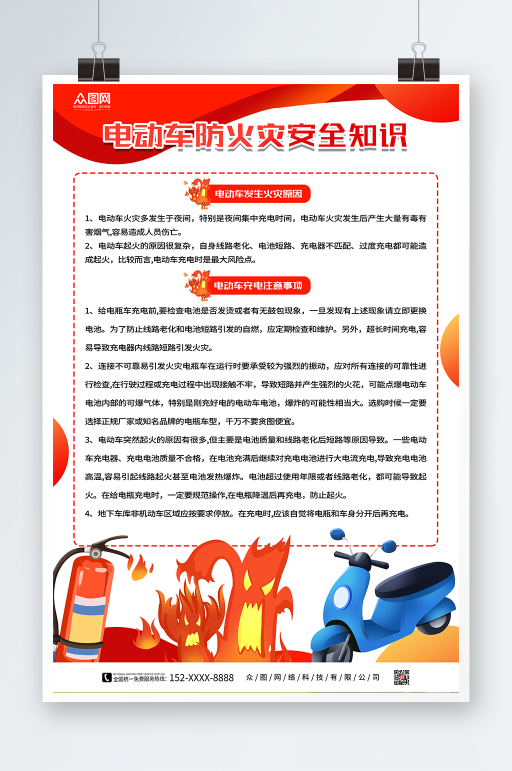 电动车防火灾安全海报素材