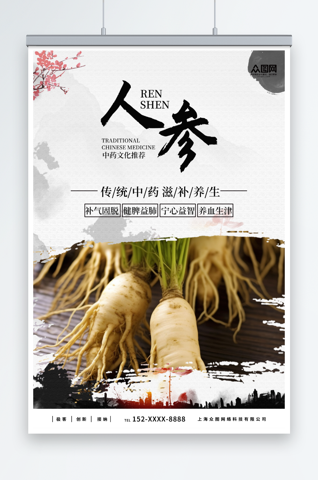 中药药材人参海报素材