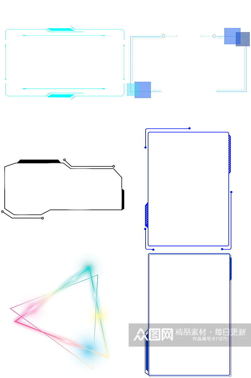 科技感线框线条对话框免扣图框方框圆框4素材