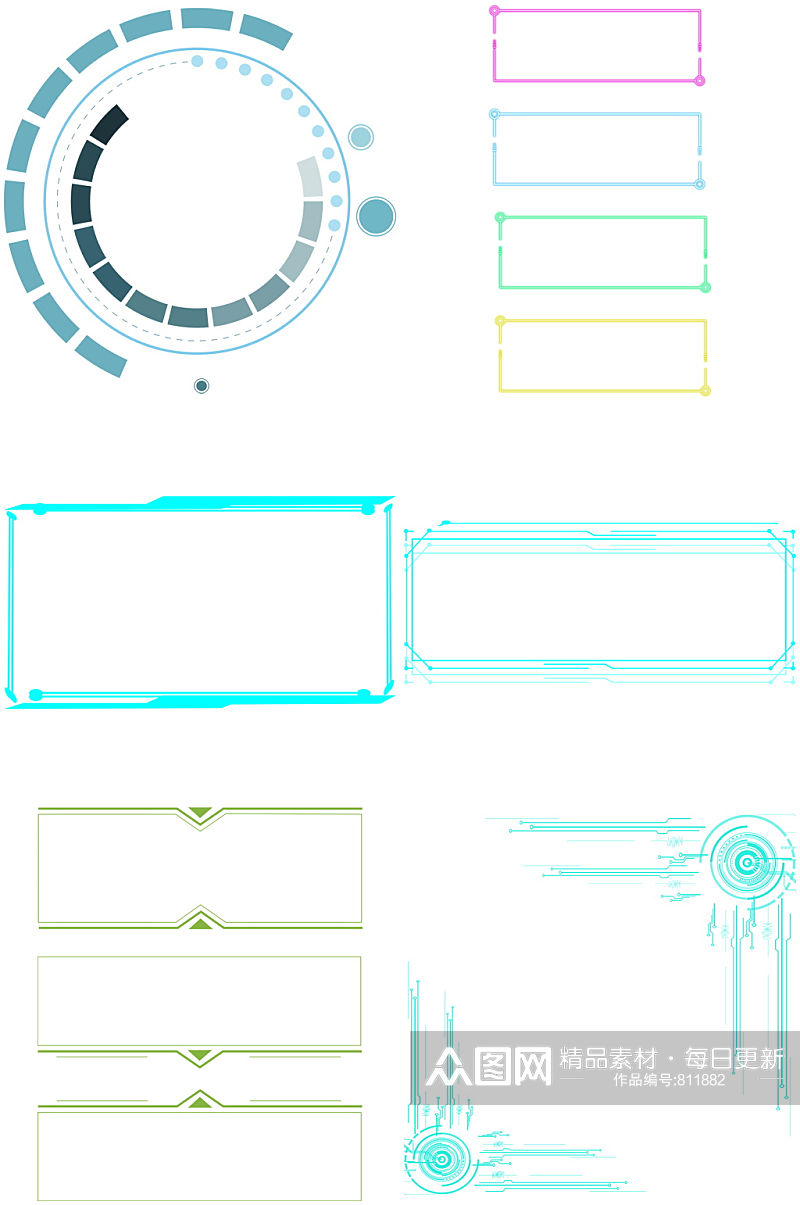 科技感线框线条对话框免扣图框方框圆框5素材