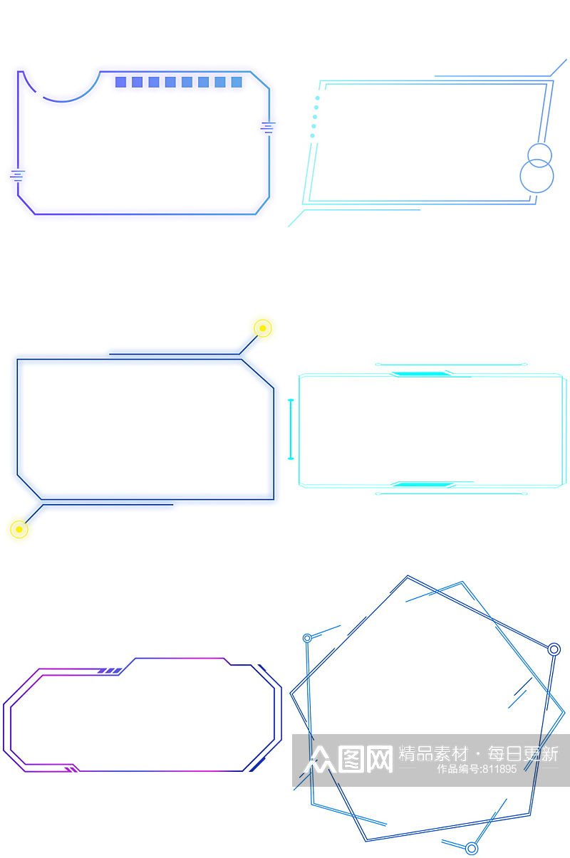 科技感线框线条对话框免扣图框方框圆框6素材