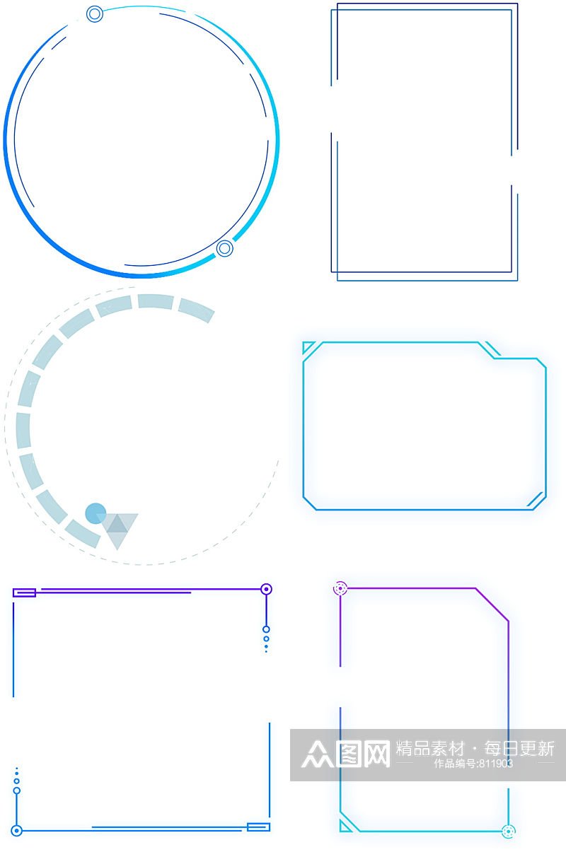 科技感线框线条对话框免扣图框方框圆框7素材