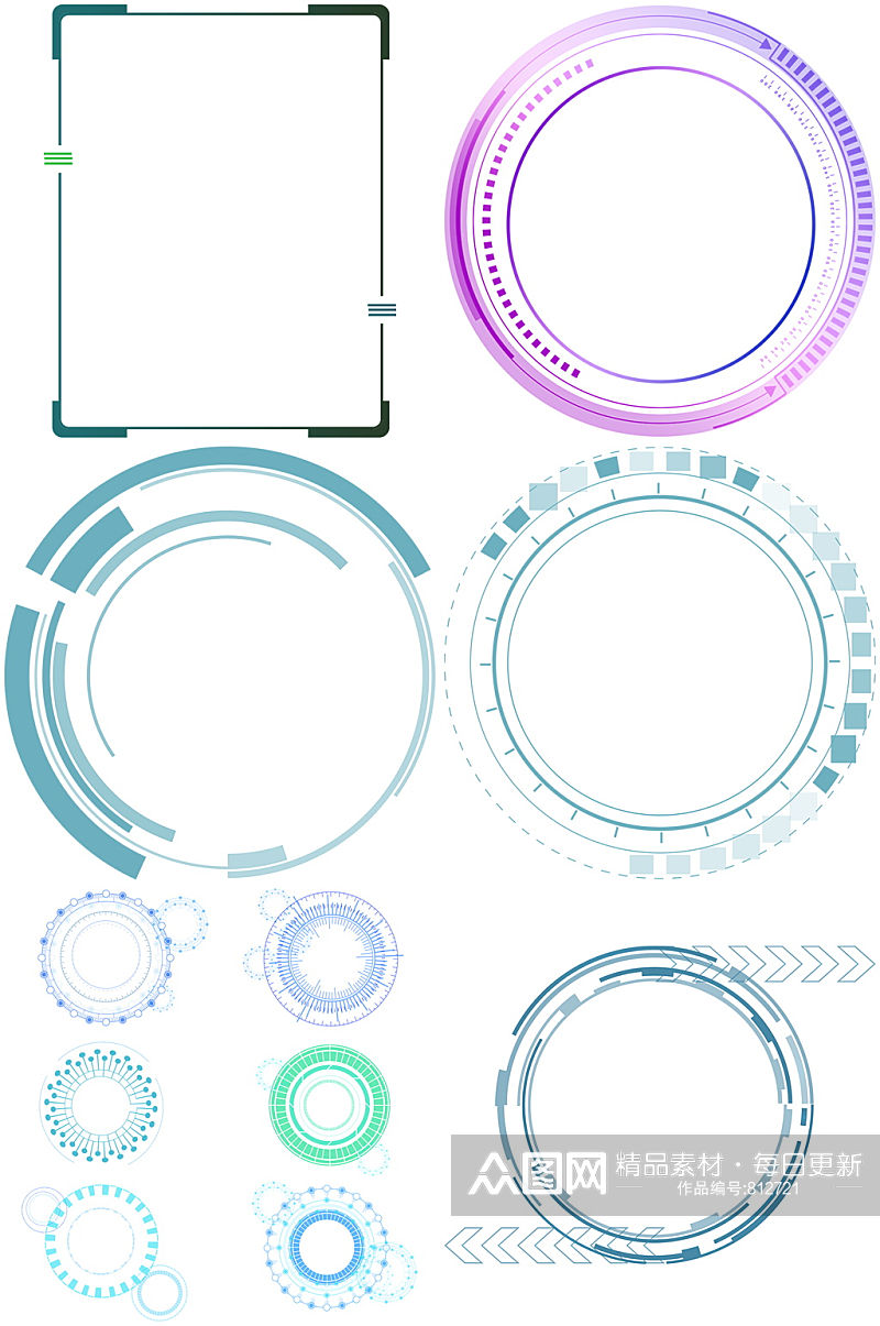 科技感线框线条对话框免扣图框方框圆框14素材