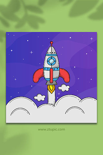 蓝色火箭插画UI元素太空素材图标