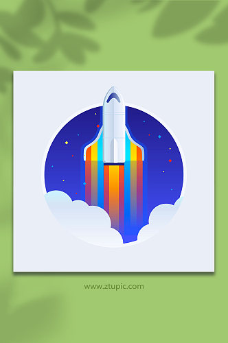 彩虹火箭插画UI元素太空素材图标