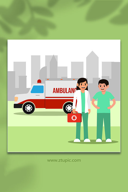 人物插画医生护士救护车插画素材