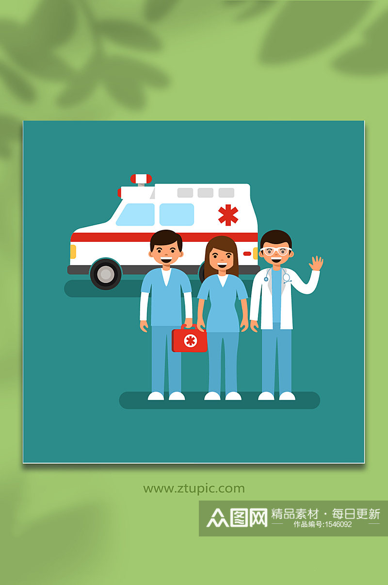 人物插画医生救护车护士插画素材素材