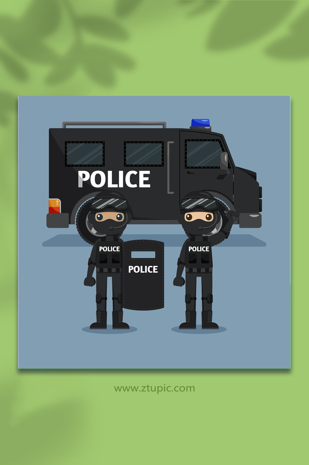 人物插画警察防爆车插画素材素材