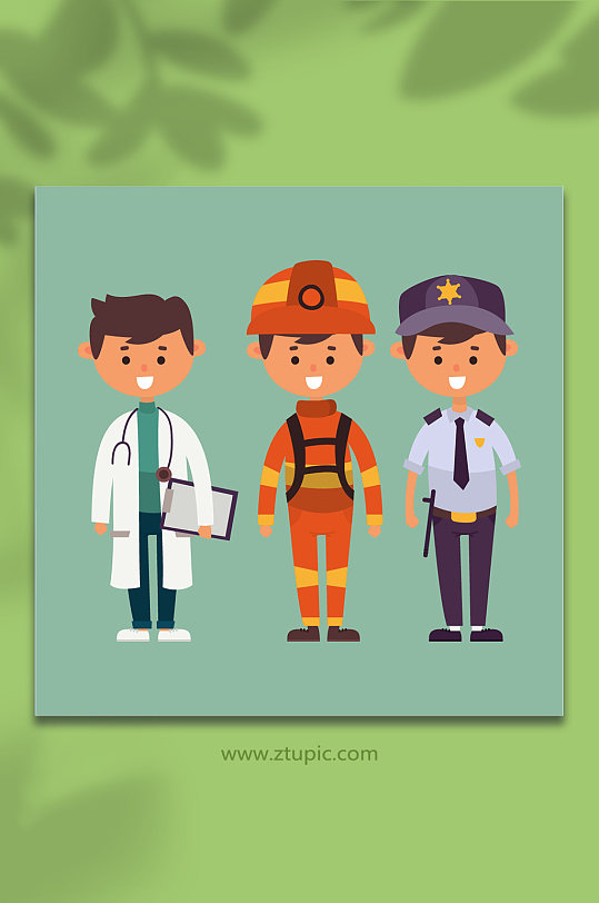 人物插画医生警察消防员插画素材